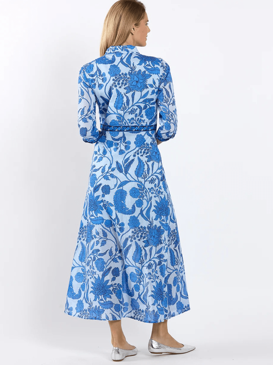 Blue Floral Block Print Maxi Dress - allsose