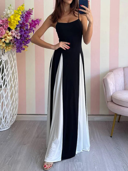 Chic Colorblock Chiffon Maxi Dress - allsose