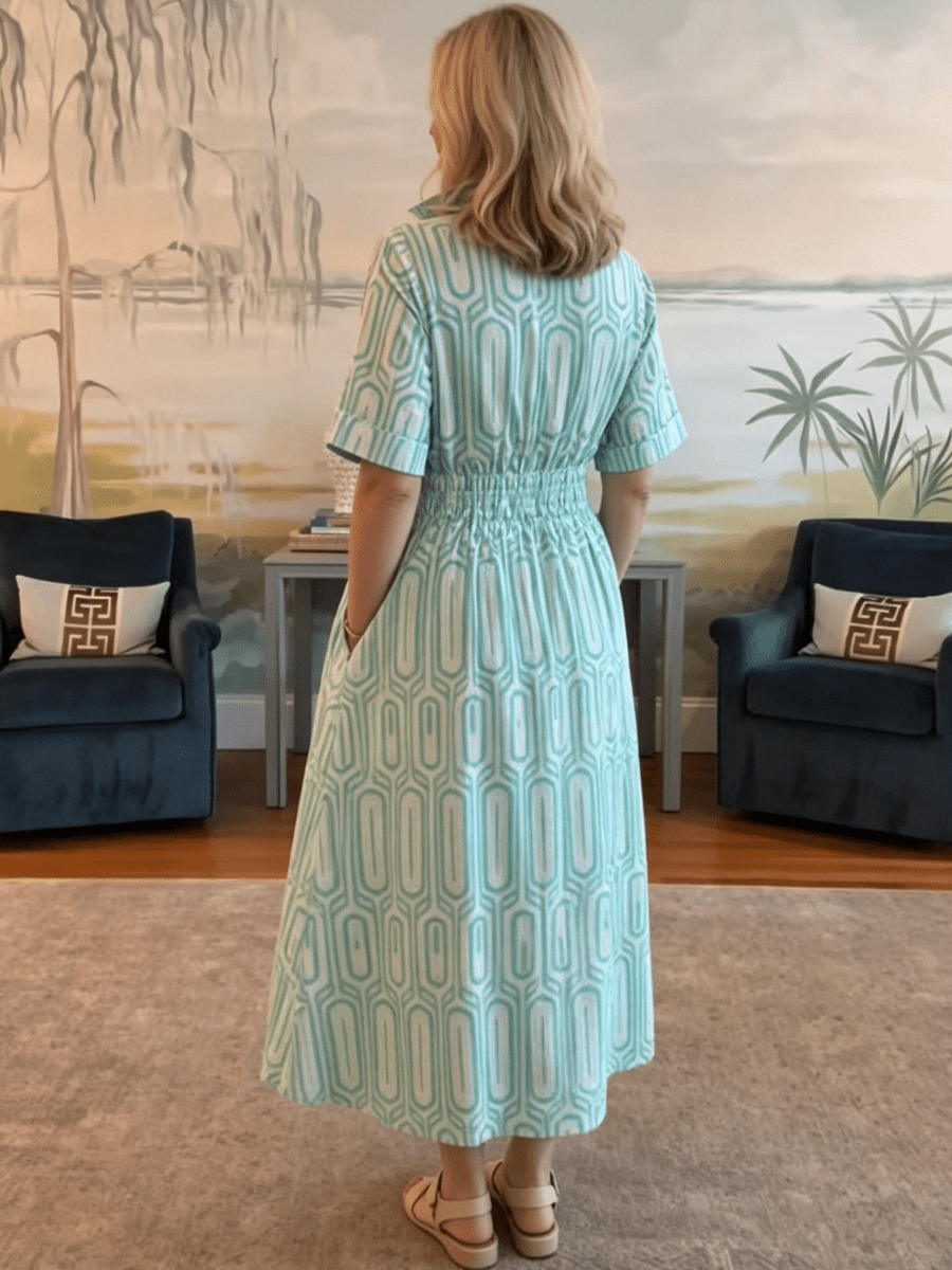 Coastal Preppy Striped Pocketed Shirt Dress - allsose