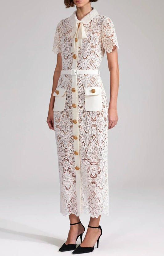 Cream Floral Midi Dress - allsose