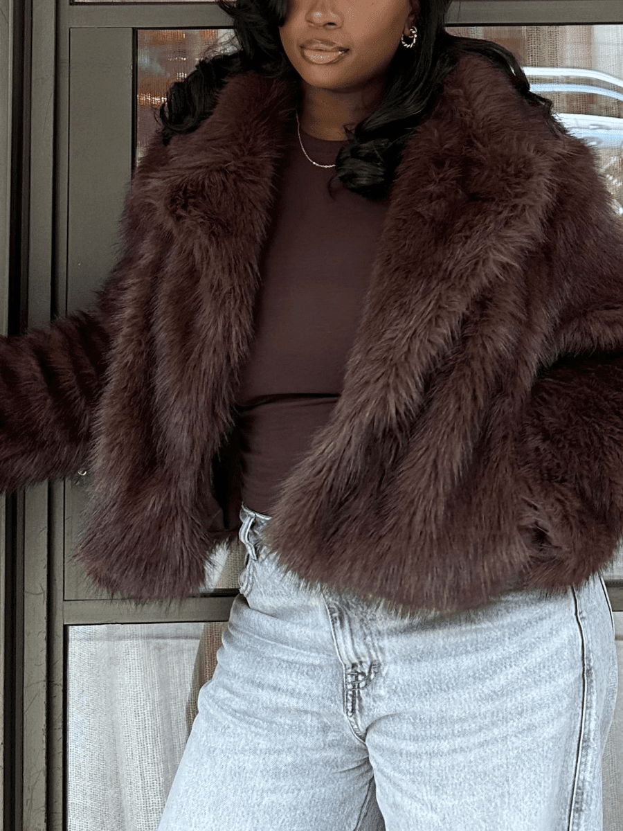 Cropped Faux Fur Coat For Women - allsose