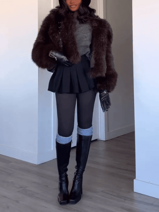 Cropped Faux Fur Coat For Women - allsose