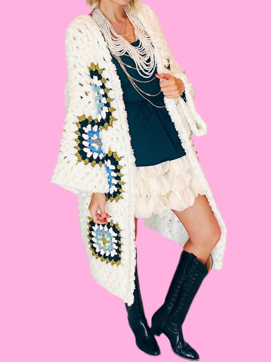 Elegant Crochet Long Sleeve Maxi Cardigan - allsose