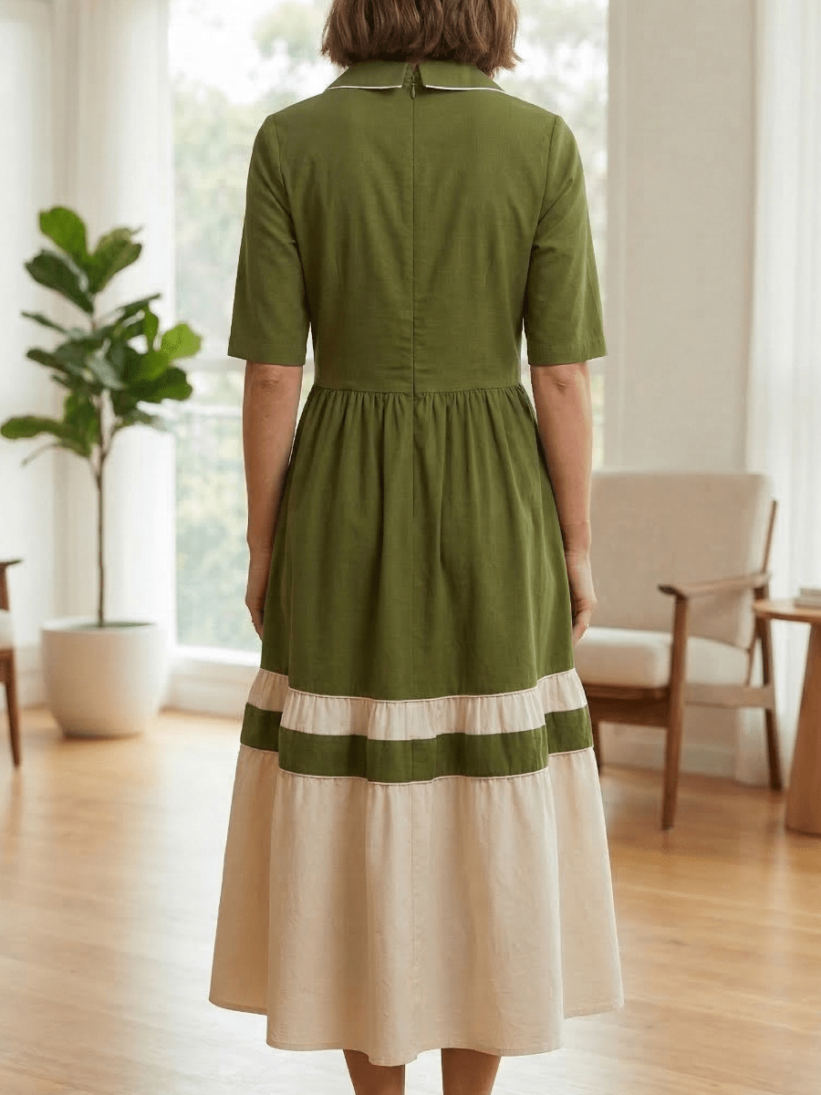 Everyday Elegance Contrast Piping Tiered Dress - allsose