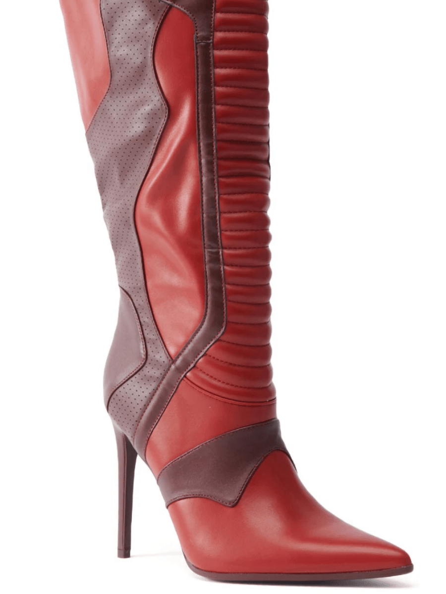 Faux Leather Upper Red Boots - allsose