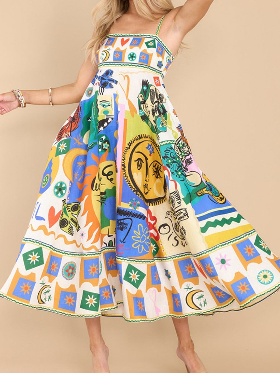 Graffiti Printed Sleeveless Dress - allsose