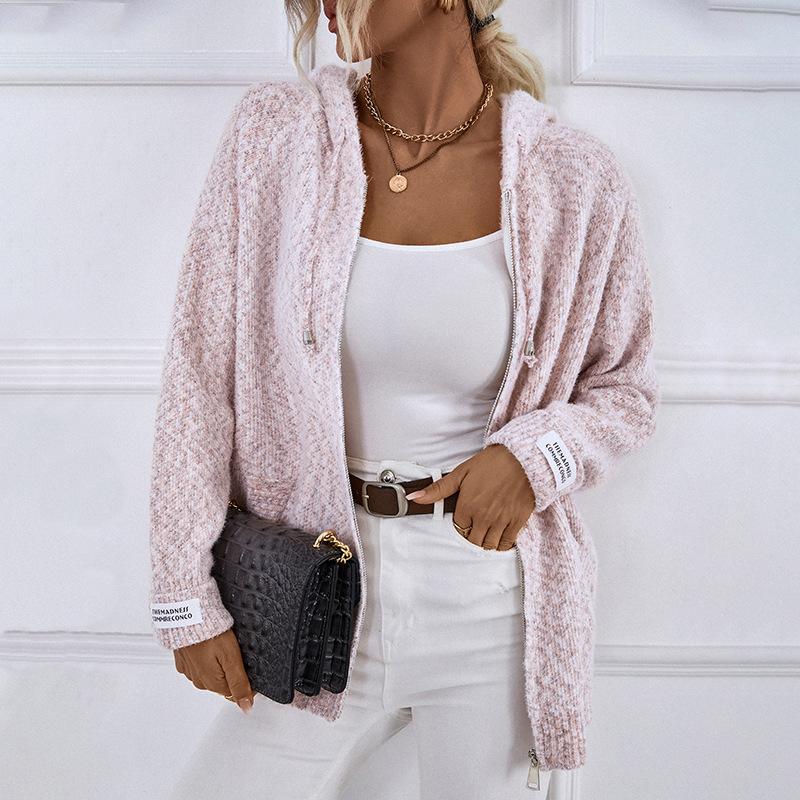 Hooded Drawstring Knit Cardigan - allsose