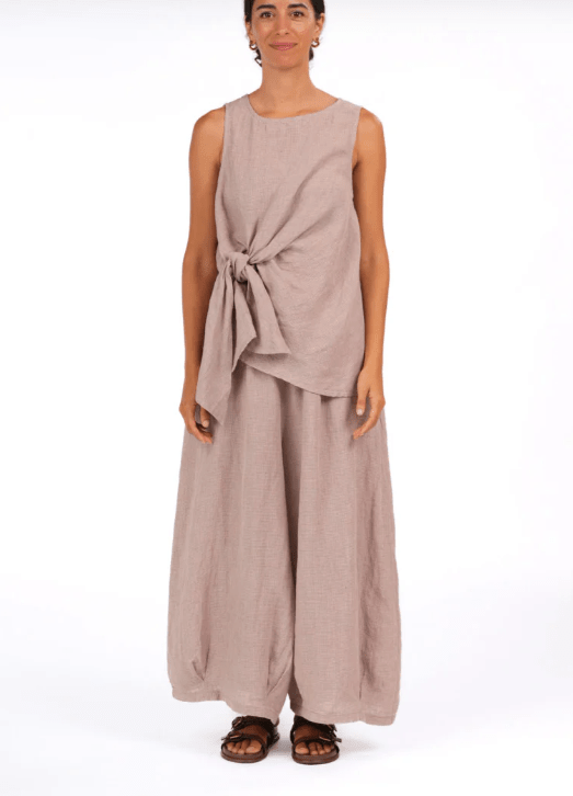 Houndstooth Linen Front Tie Up Two Piece Set - allsose