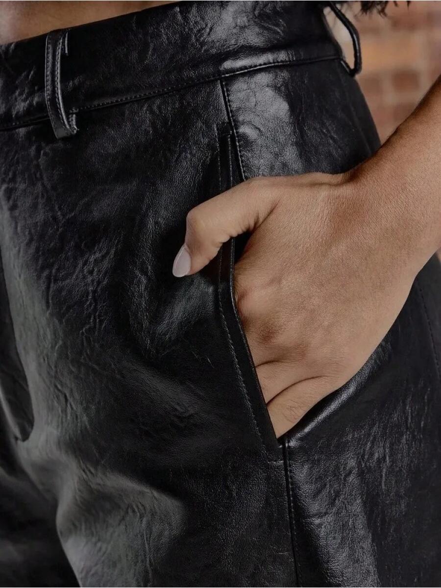 Imitation Leather Wide Leg Waist Pants, Sexy Out, Autumn, Night, Winter, Cute, Street Style, Thanksgiving Day - allsose