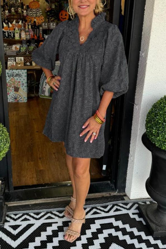 Lace V - neck Short Casual Dress - allsose