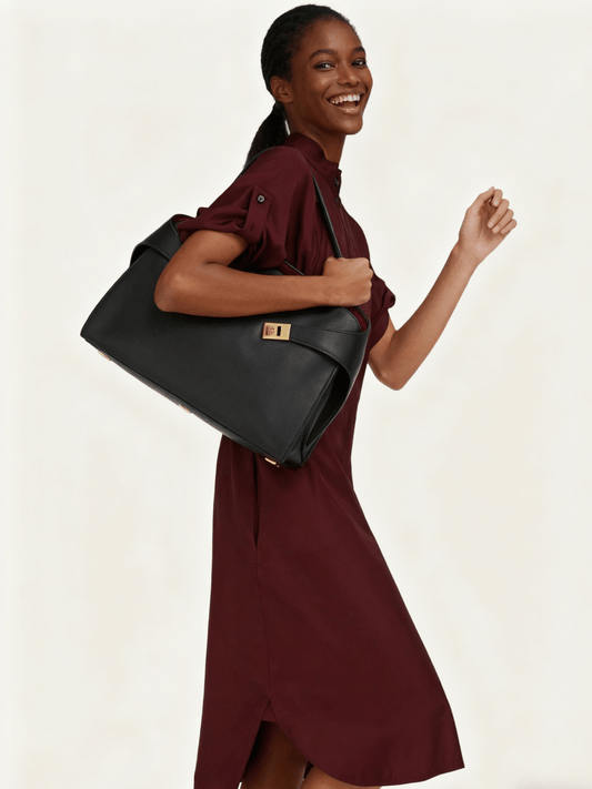 Large Soft Bicolor Shoulder Bag - allsose