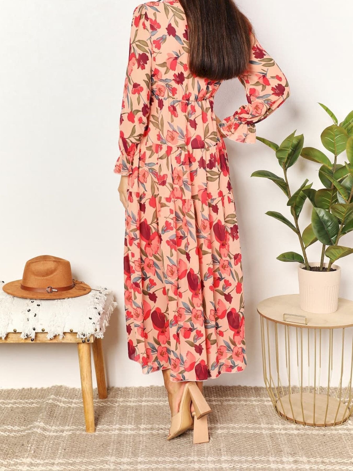 Long Sleeve Floral Maxi Dress - allsose
