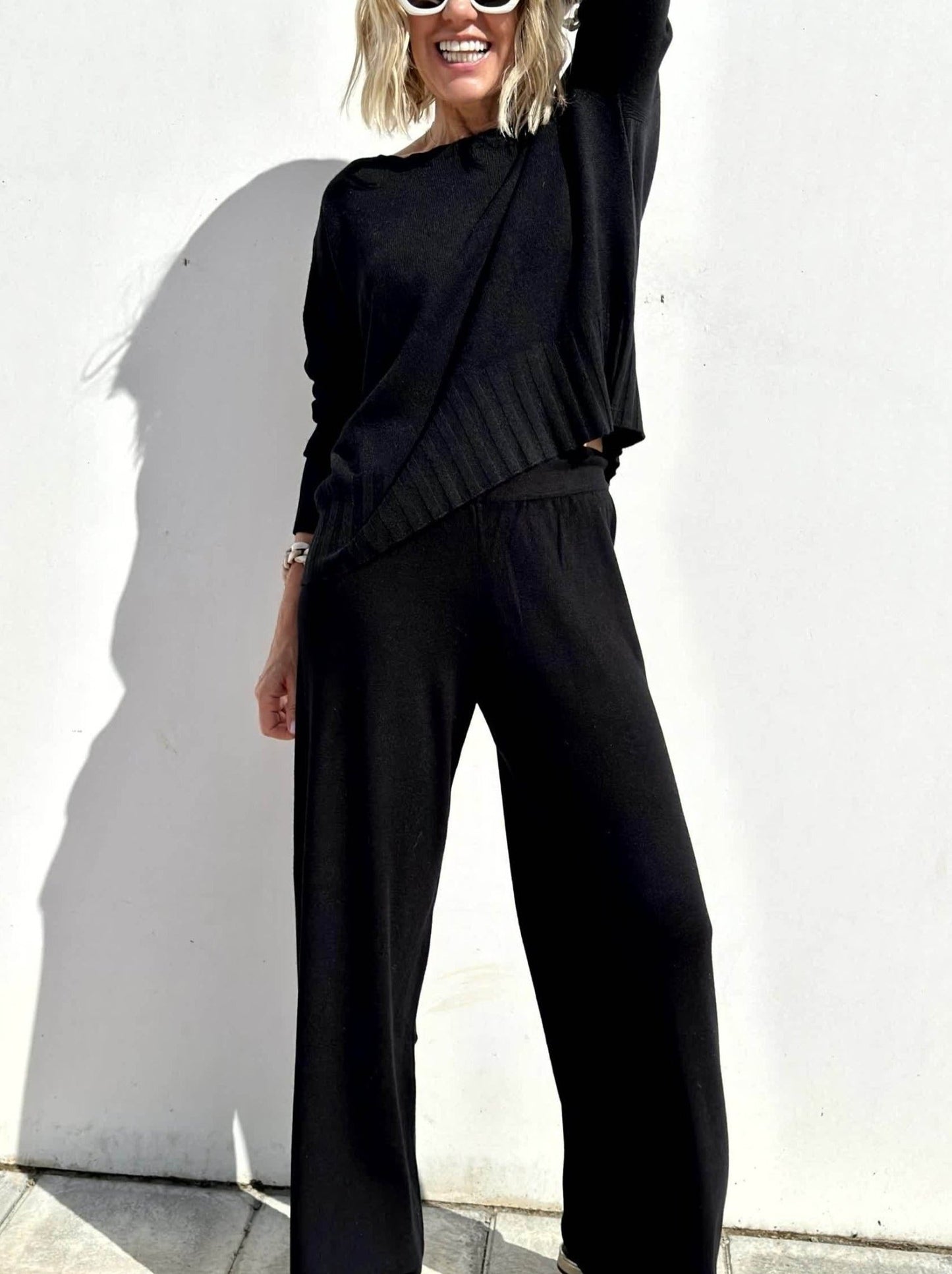 Long Sleeve Round Neck Solid Color Loose Sets - allsose