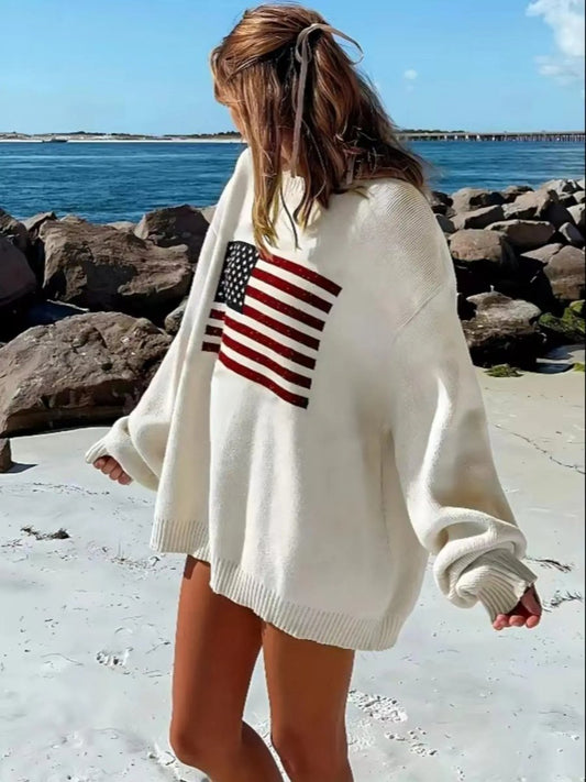 Loose Cotton Flag - Print Sweater - allsose