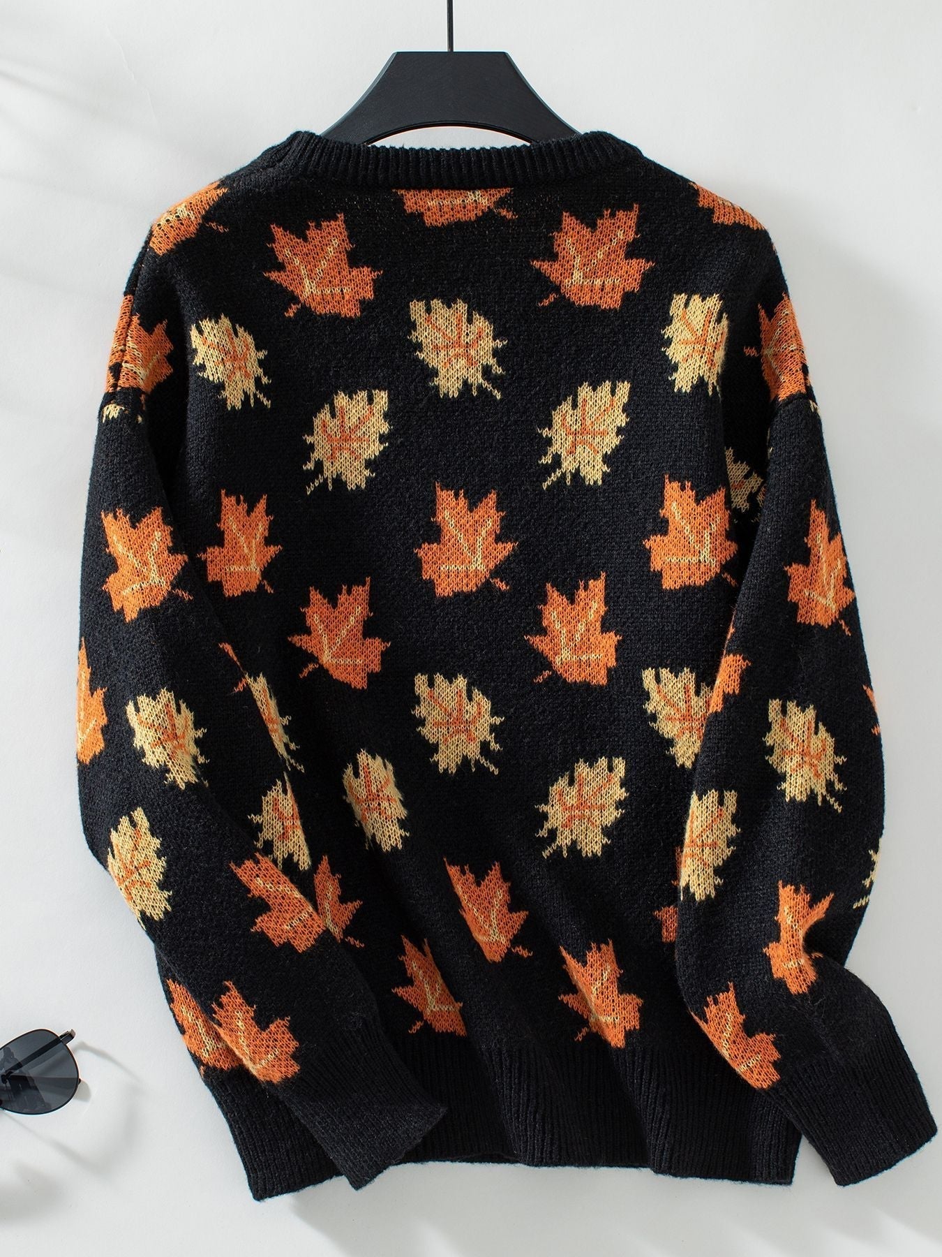 Maple Leaf Pattern Casual Knit Sweater - allsose