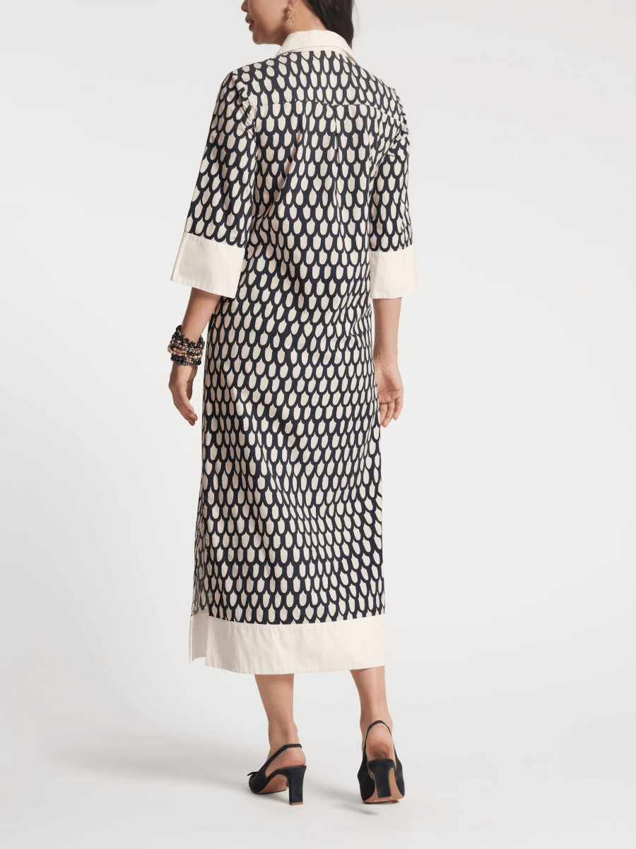 Navy White Teardrop Print Midi Dress - allsose