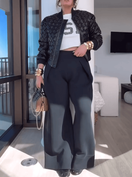 Ombre Black High - Waist Pleated Wide - Leg Pants - allsose