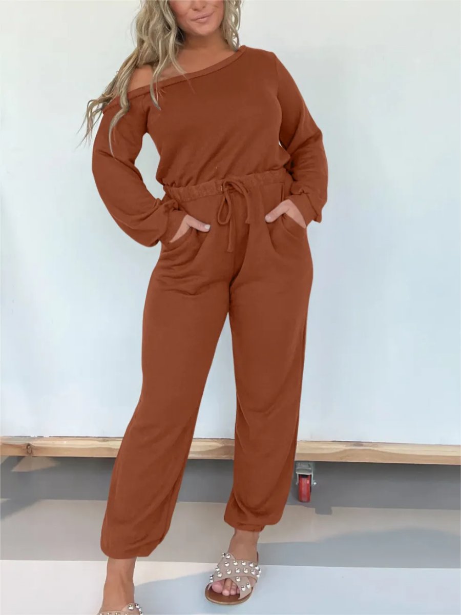 One Shoulder Solid Jumpsuit - allsose