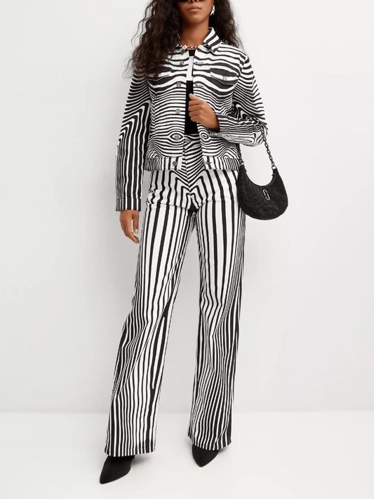 Optical Illusion Striped Wide - Leg Pants - allsose