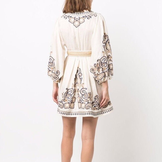 Printed Belted Dress - allsose