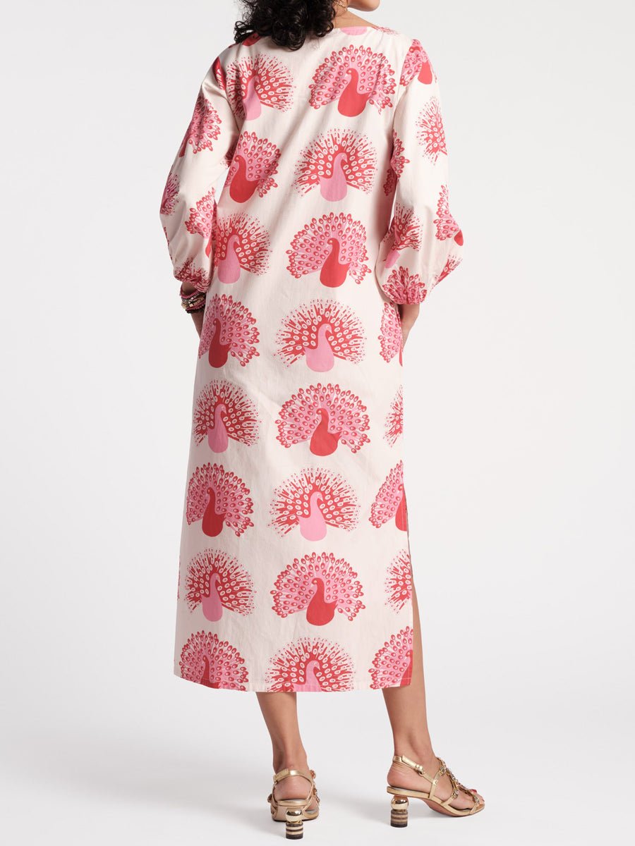 Printed Puff Sleeves Loose - fitting Maxi Dress - allsose