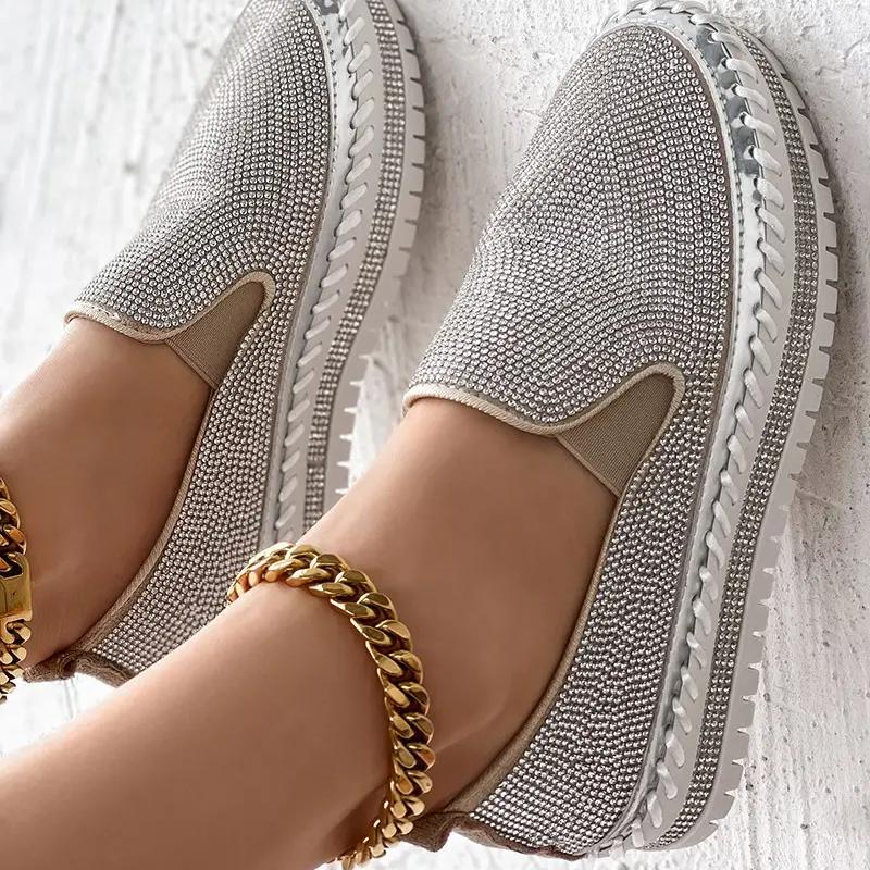 Rhinestone Platform Loafers - allsose