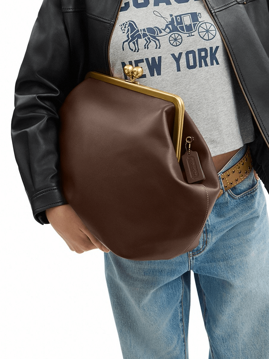 Rugged Leather Large Classic Kisslock Frame Bag - allsose