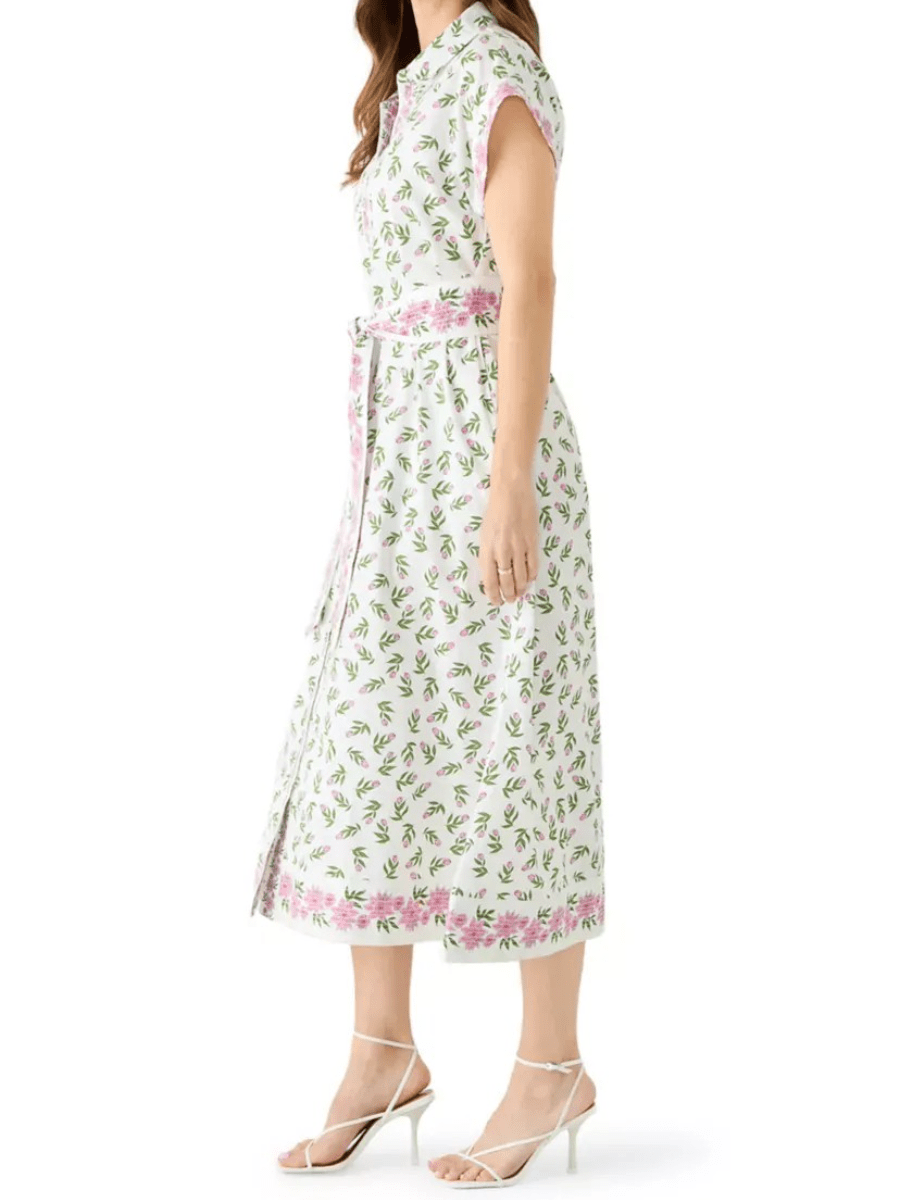 Short Sleeve Pocketed Floral Midi Dress - allsose