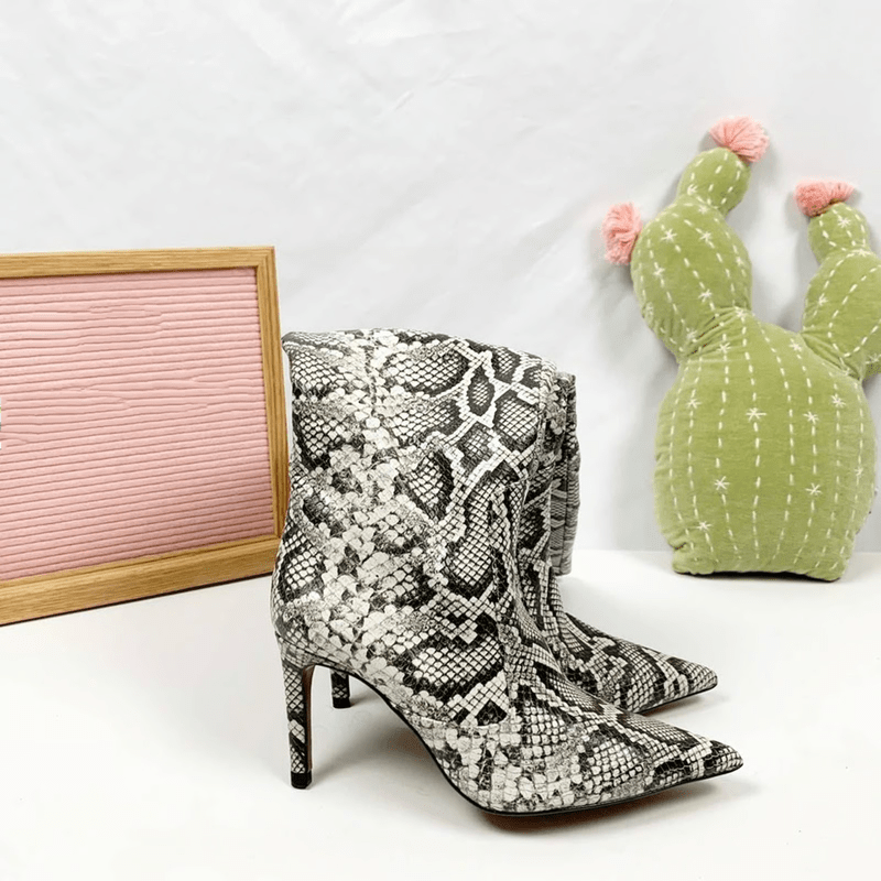 Snake Print Leather Boots - allsose