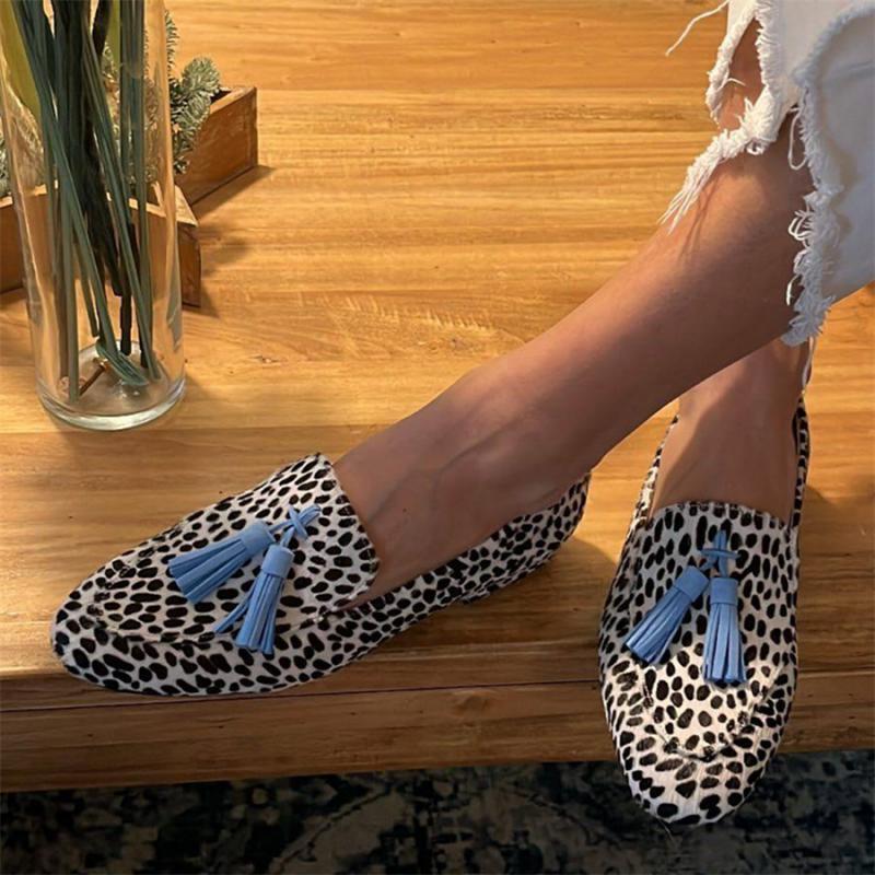 Tassel Shallow Leopard Print Casual Loafers - allsose