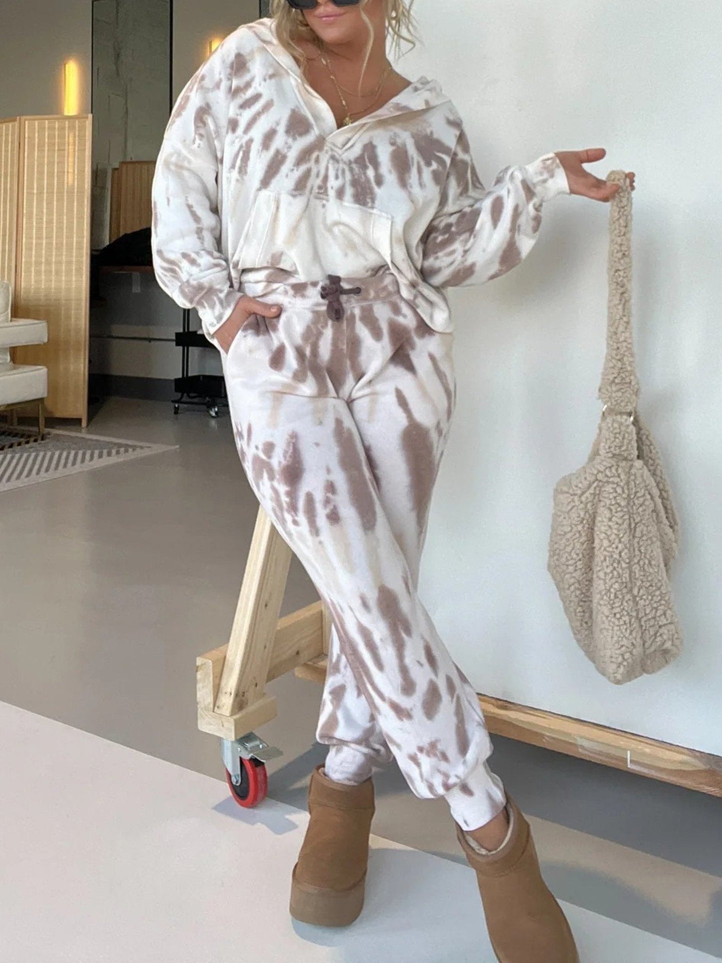 Tie - Dye Hoodie And Sweatpants Suit - allsose