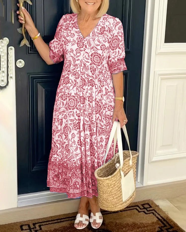 V - neck Bohemian Dress - allsose