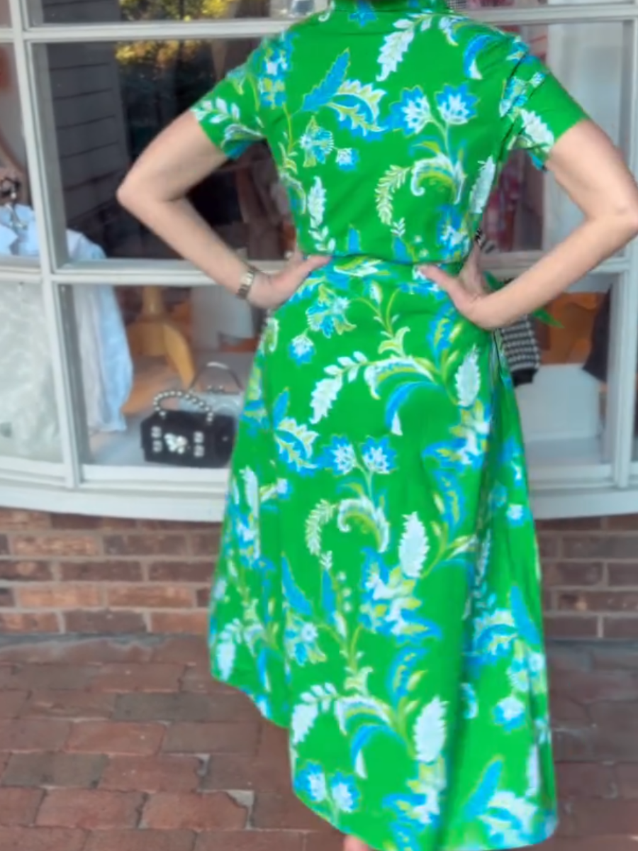 Vibrant Green Tropical Floral Print Shirt Dress - allsose