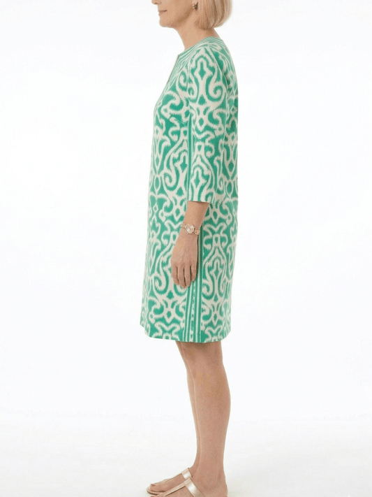 Vibrant Green White Quarter Print Shift Dress - allsose