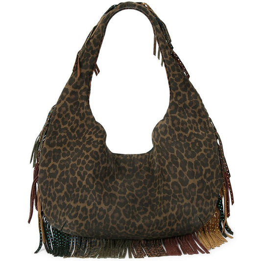 Vintage Leopard Print Tassel Shoulder Bag Large Capacity Tote Bag - allsose