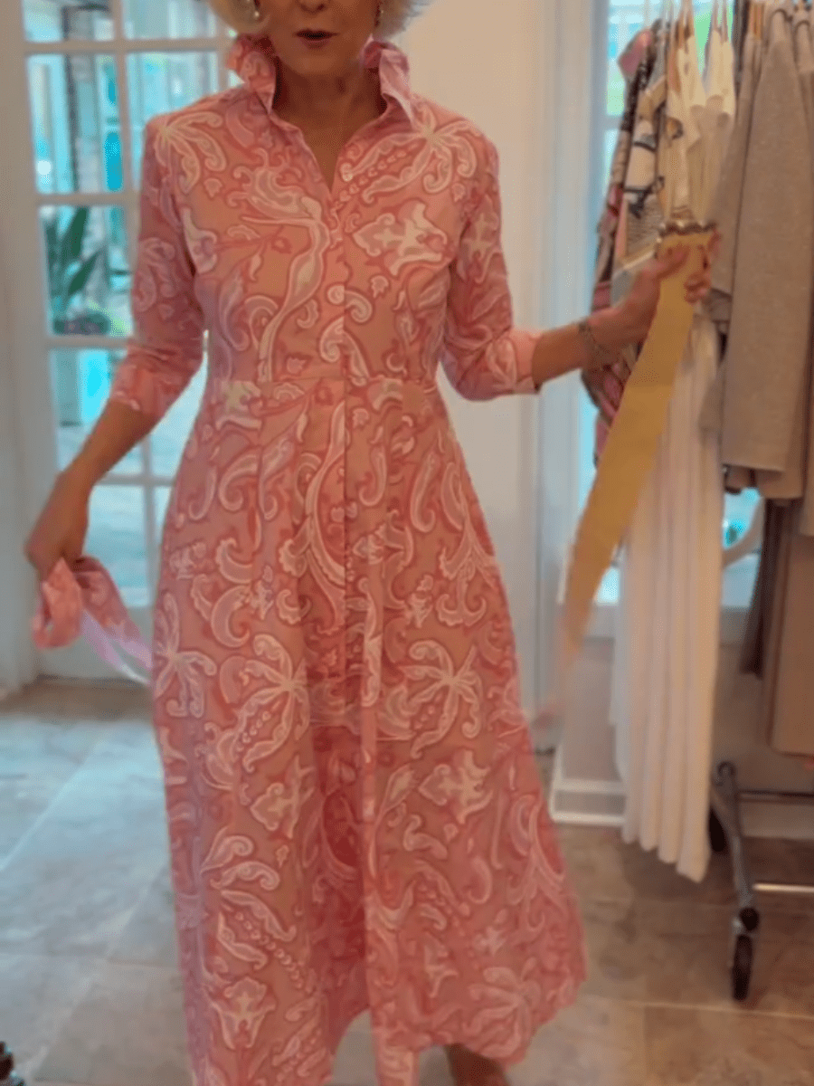 Women's Pink Paisley Print Button - Front Midi Dress - allsose