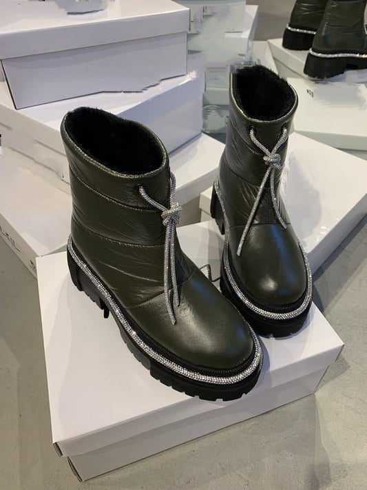Women's Shiny Leather Snow Boots - allsose