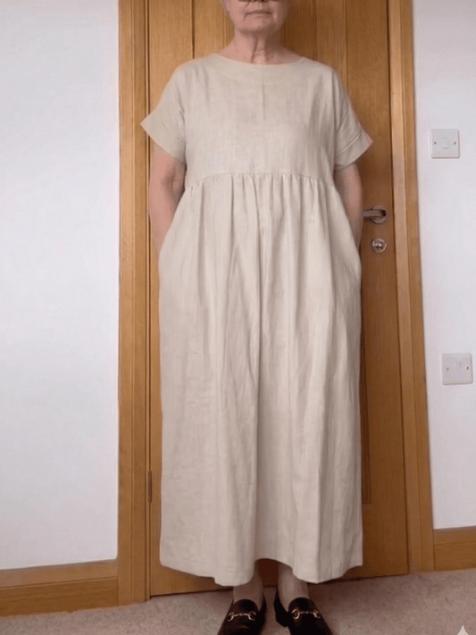 100% Linen Relaxed Fit Midi Dress For Mature Women - allsose