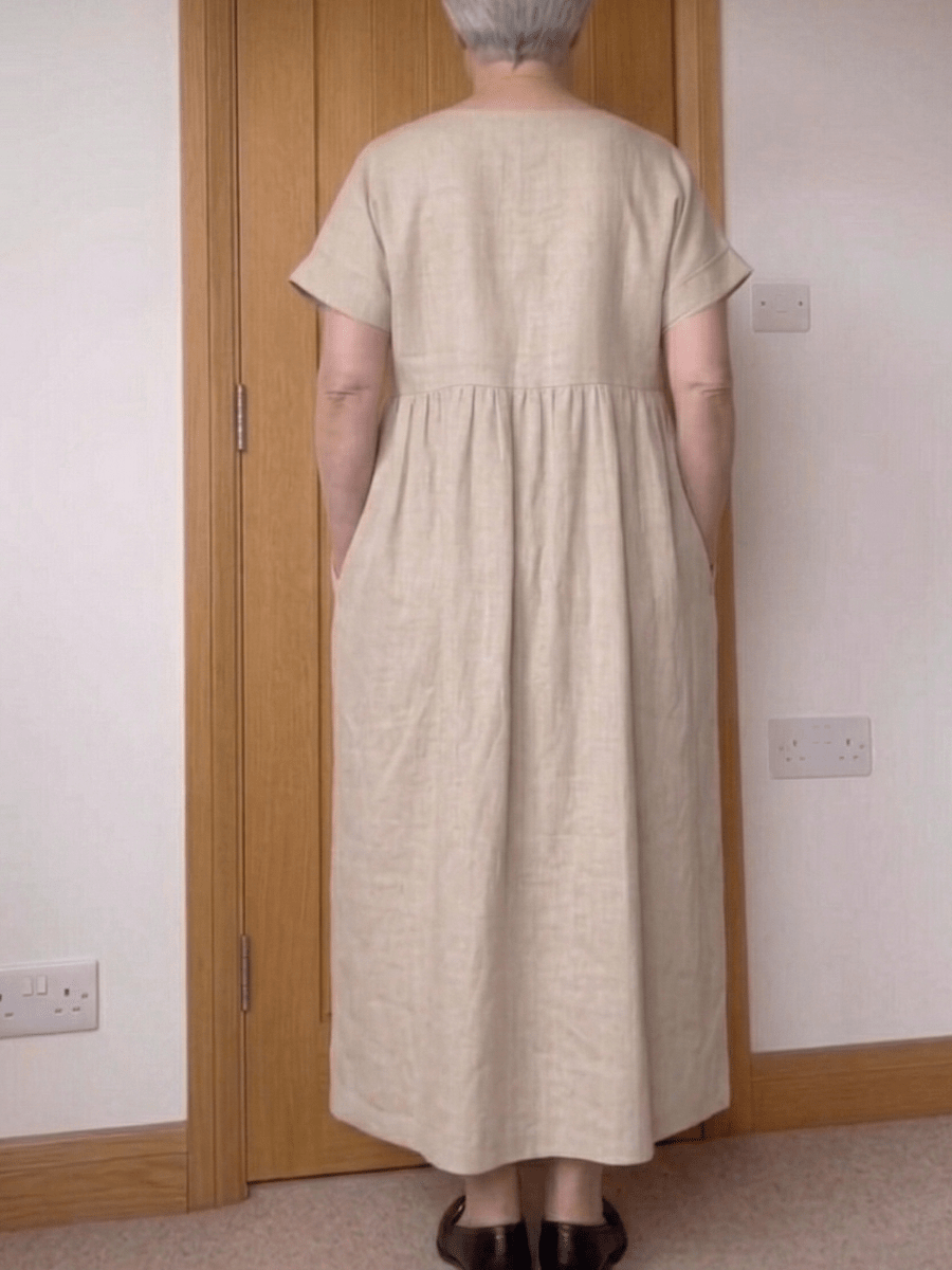 100% Linen Relaxed Fit Midi Dress For Mature Women - allsose