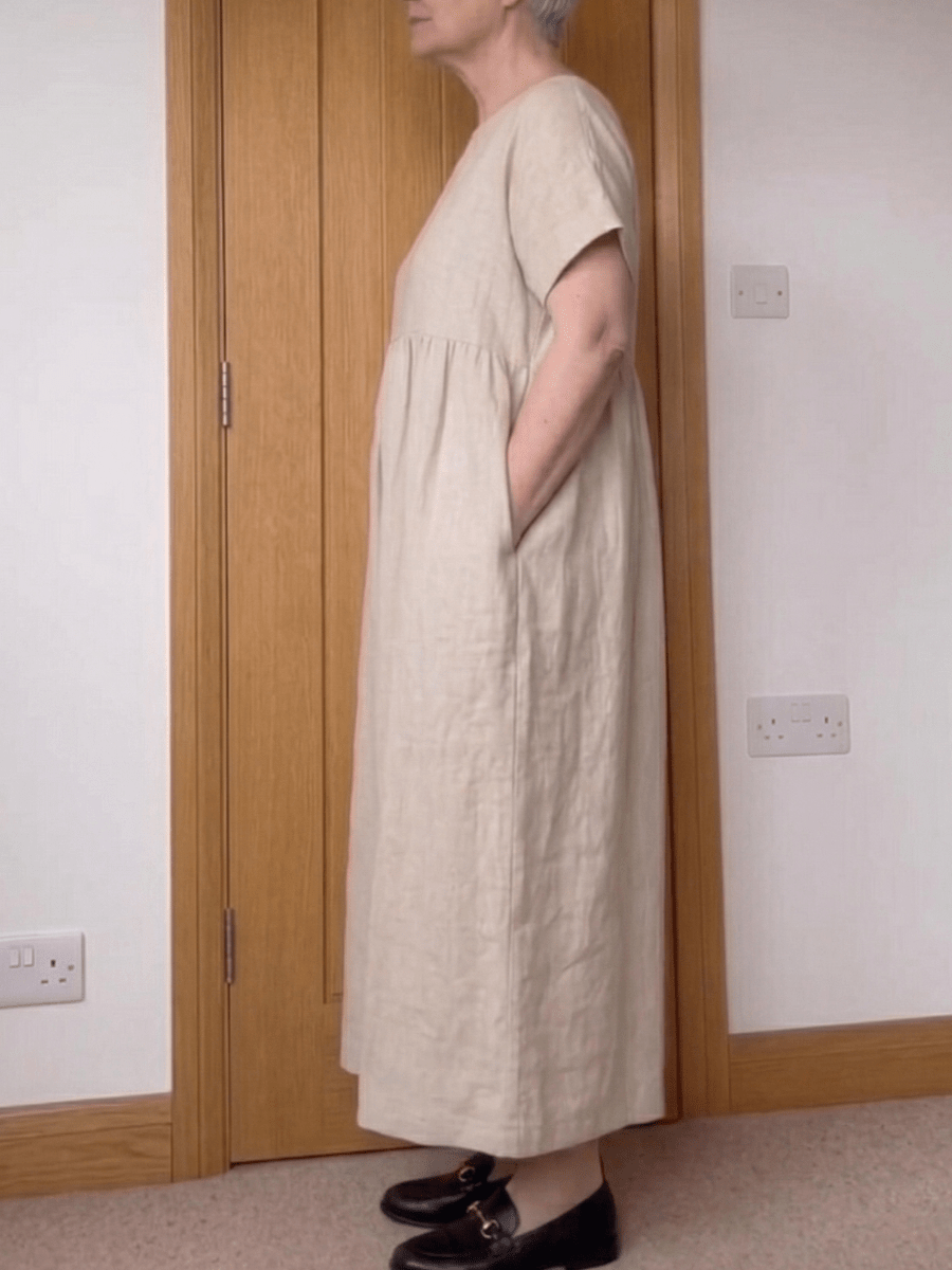 100% Linen Relaxed Fit Midi Dress For Mature Women - allsose