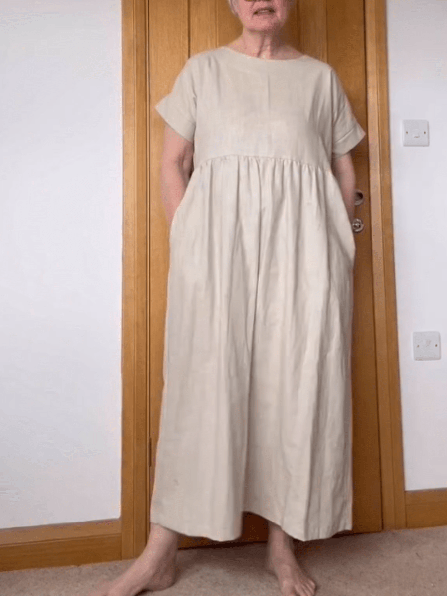 100% Linen Relaxed Fit Midi Dress For Mature Women - allsose