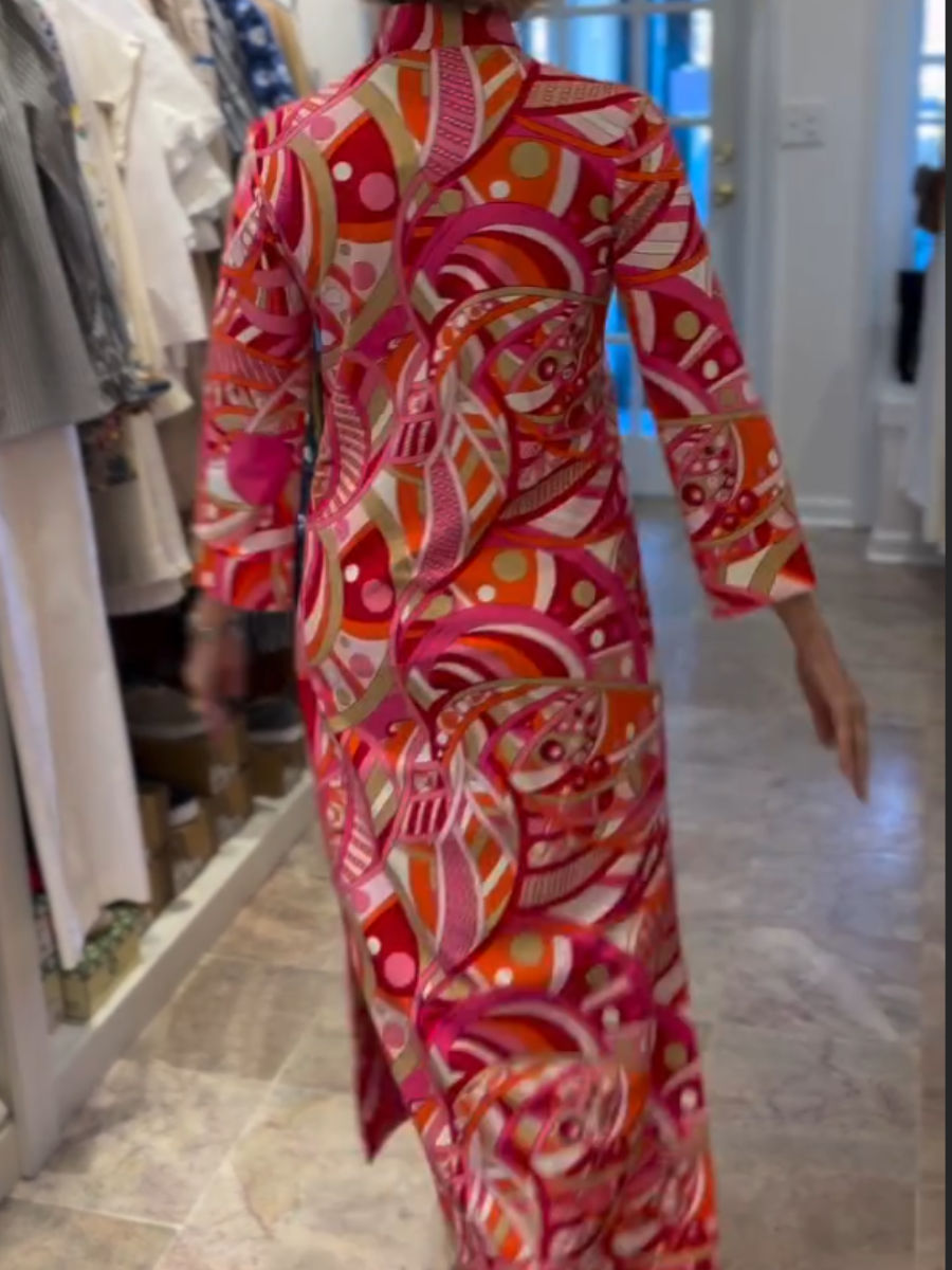 70s Inspired Psychedelic Print Midi Dress - allsose