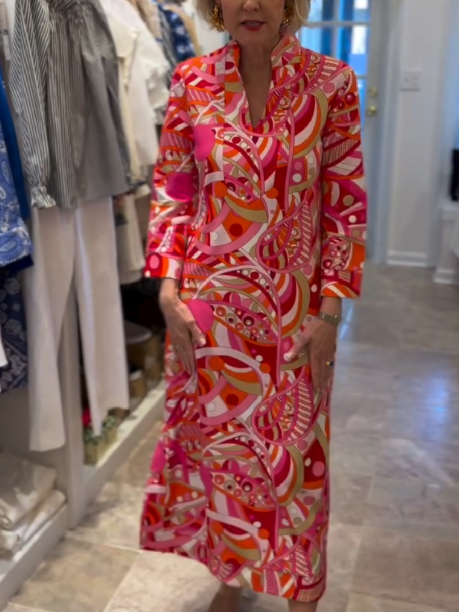 70s Inspired Psychedelic Print Midi Dress - allsose