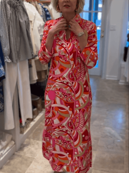 70s Inspired Psychedelic Print Midi Dress - allsose
