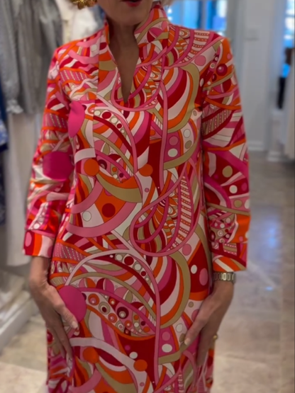 70s Inspired Psychedelic Print Midi Dress - allsose