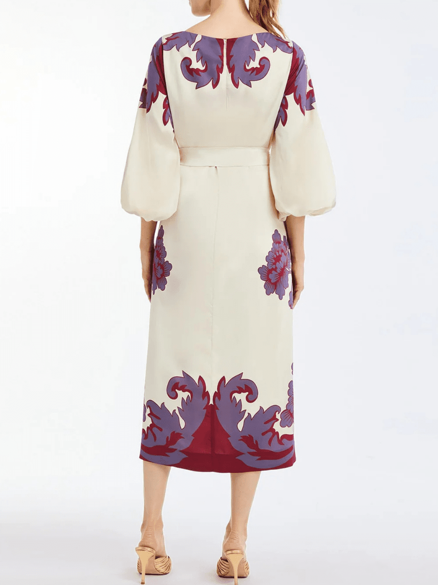 A - Line Crewneck Puff Sleeve Dress - allsose