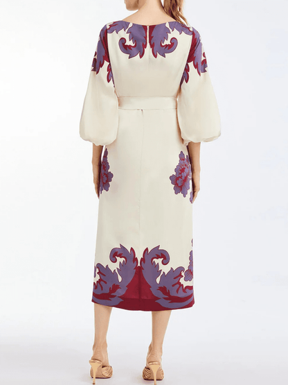 A - Line Crewneck Puff Sleeve Dress - allsose