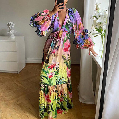 A Line Floral Dress - allsose