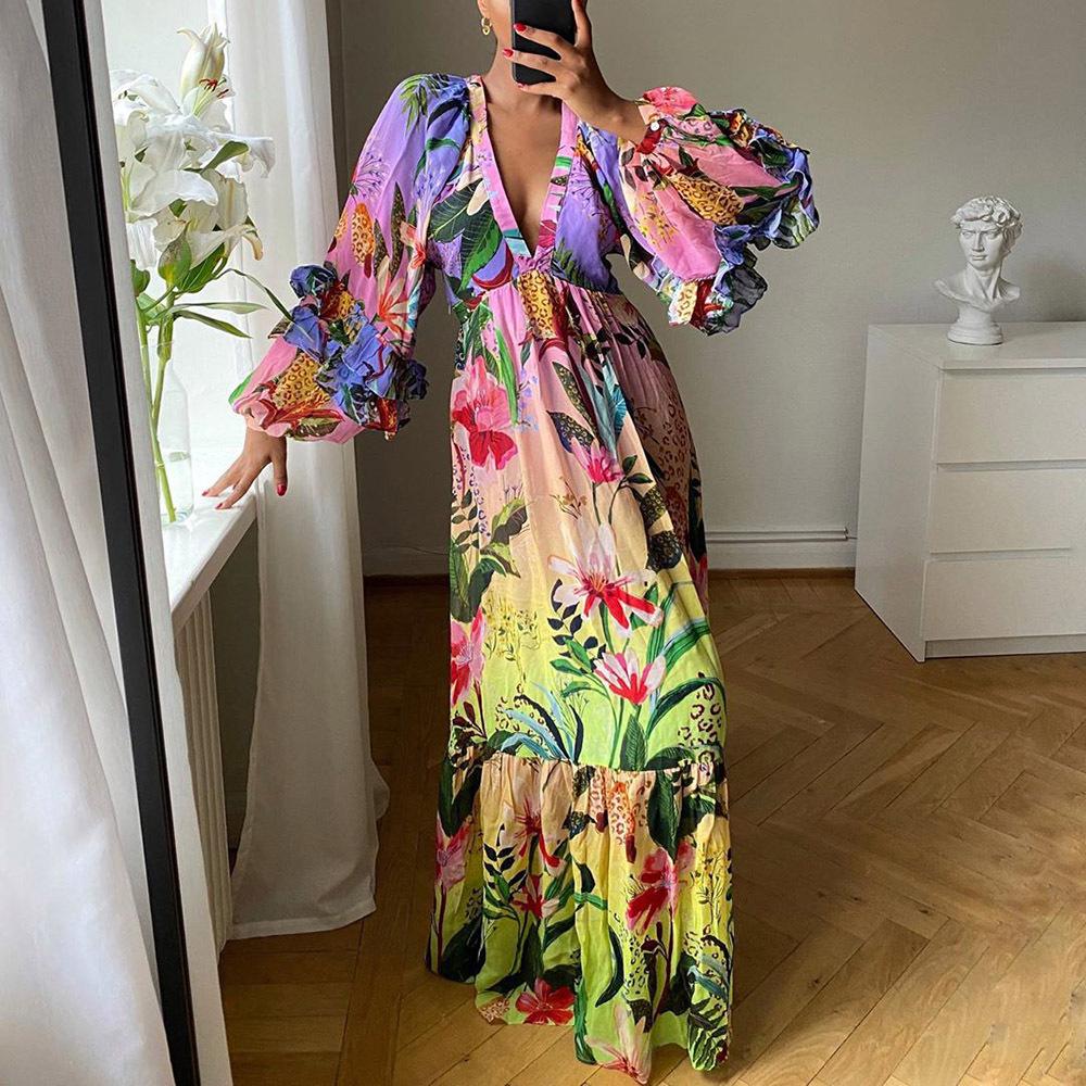 A Line Floral Dress - allsose