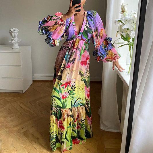 A Line Floral Dress - allsose